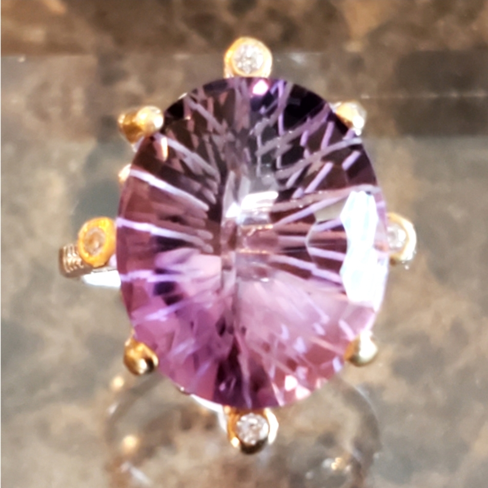 Genuine 24ct Amethyst and White Sapphire Ring Size 8